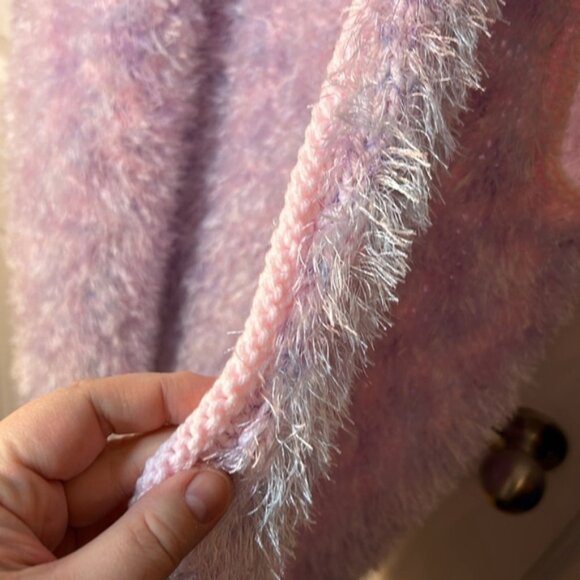 OSFM handmade pastel pink and purple fuzzy open vest cardigan - Picture 3 of 6